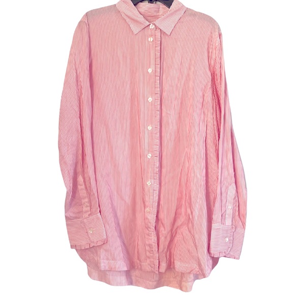 Banana Republic Classic Red White Button Up Stripe High Low Top Ruffle NWOT M - Picture 1 of 6